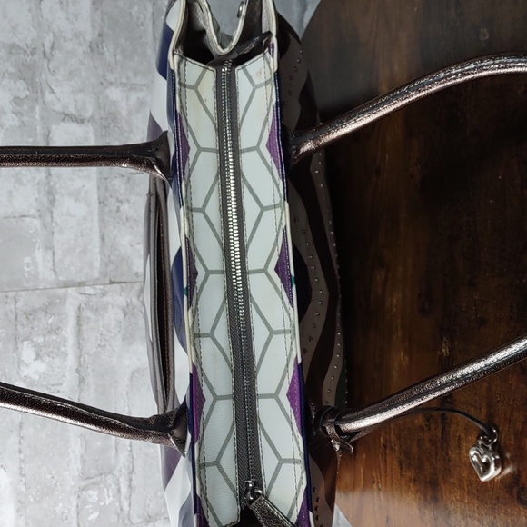 Brighton Chevron Pattern Coated Canvas Tote Bag w/Studs - Picture 9 of 16